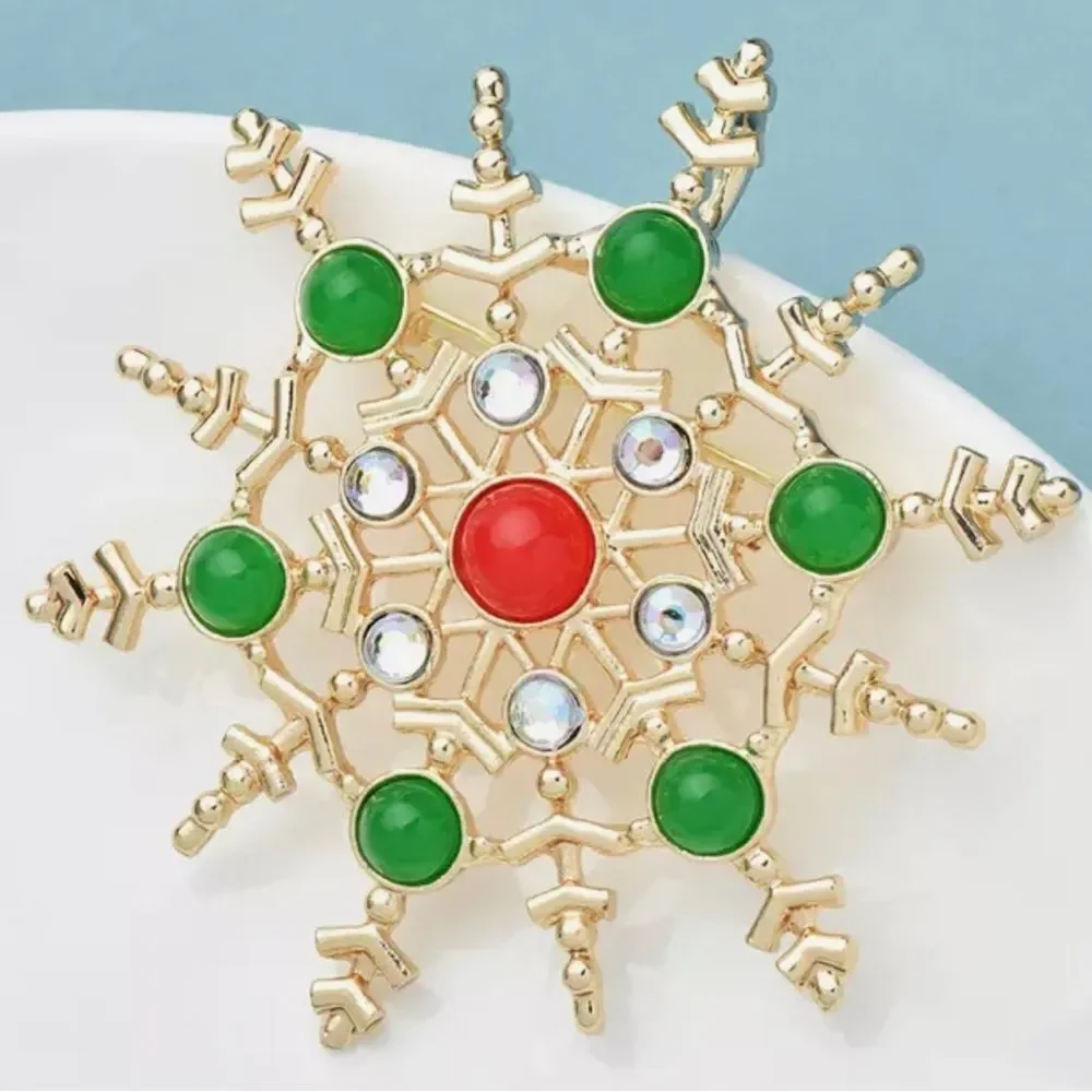 ‎RED N GREEN SNOWFLAKE BROOCH